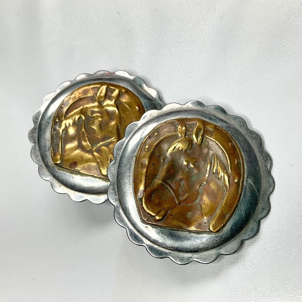 Antique Horse Bridle Rosettes Matching Pair Western Equestrian